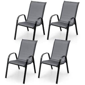 4-Pieces Stackable Metal Outdoor Dining Chairs in Gray