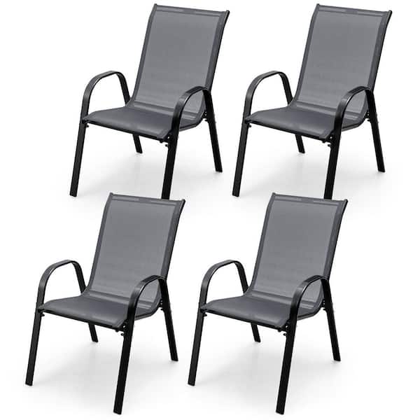 ANGELES HOME 4-Pieces Stackable Metal Outdoor Dining Chairs in Gray