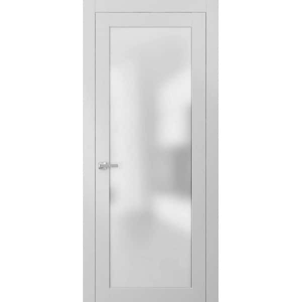 Sartodoors 18 in. x 96 in. Single Panel No Bore Frosted Glass White Finished Pine Wood Interior Door Slab