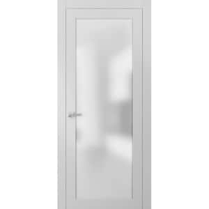 30 in. x 80 in. Single Panel No Bore Frosted Glass White Finished Pine Wood Interior Door Slab