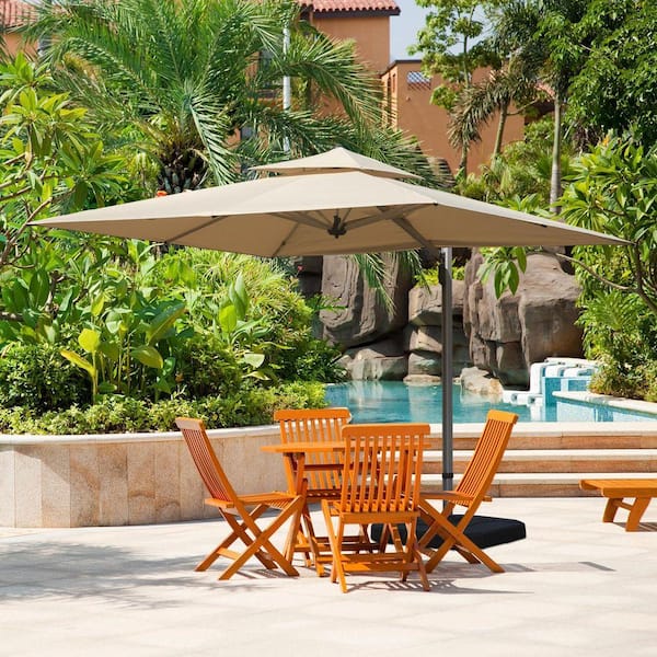 cantilever rectangle patio umbrellas home depot 9 ft. x 11 ft. Rectangle Outdoor Cantilever Patio Umbrella in Beige with  Hydraulic Lift (No Base) FF-U14-H