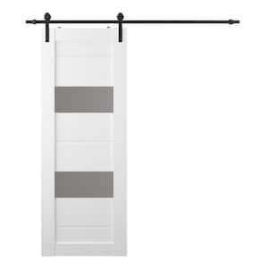 Vita 28 in. x 80 in. 2-Lite Frosted Glass Bianco Noble Composite Core Wood Sliding Barn Door with Hardware Kit