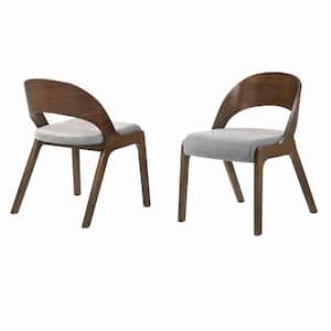 Brown and Gray Vegan Faux Leather Angled Block Legs Dining Chair (Set of 2)