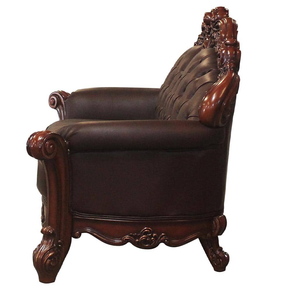Vendome Cherry Tufted Leather Loveseat with Pillows