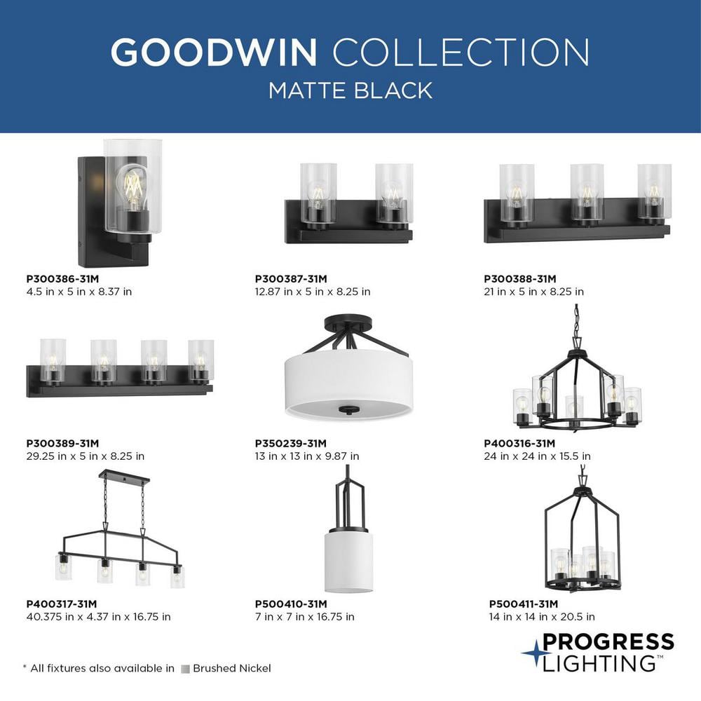Goodwin Matte Black 5-Light Chandelier with Clear Glass Shades