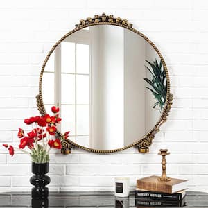 Vintage 30 in. W x 30 in. H Arched Antiqued Gold Decorative Wall Mirror Classic Accent Mirror