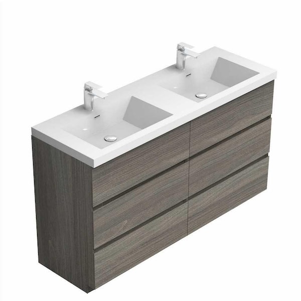 George William Cabinetry Deb 59 in. W x 19.5 in. D. x 34.2 in. H Maple Grey Bathroom Furniture Set Bathroom Cabinet with Basin