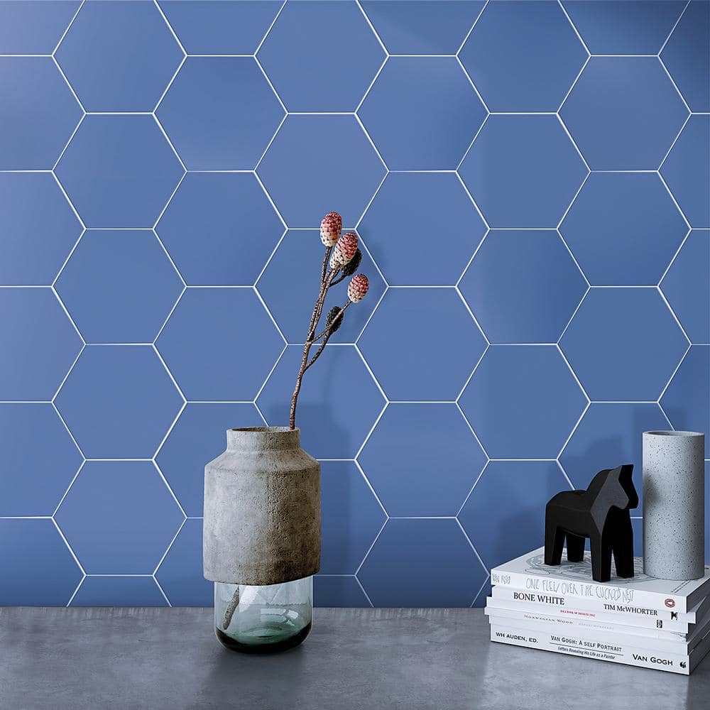 Eclipse Blue 8" Hexagon Matte Porcelain Floor and Wall Tile