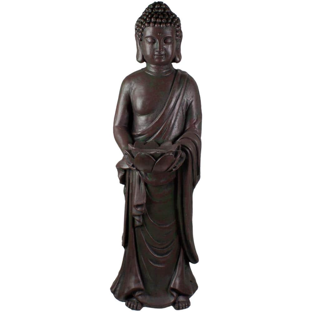 Northlight 19.5 in. Gray Standing Buddha With Lotus Outdoor Garden