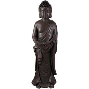 19.5 in. Gray Standing Buddha With Lotus Outdoor Garden Statue