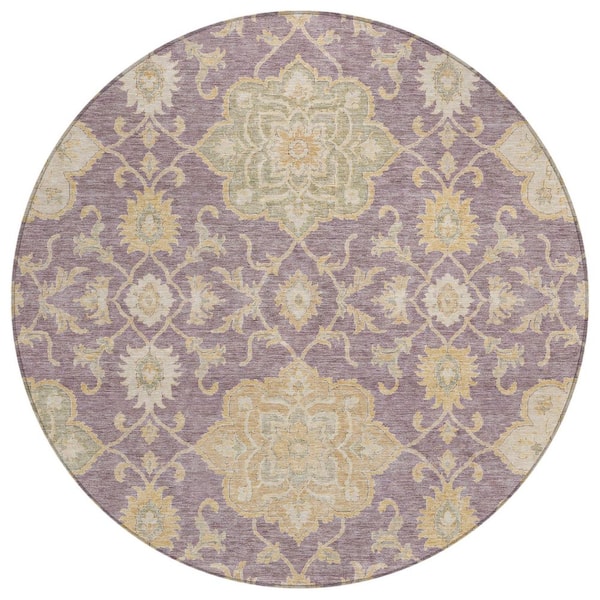 Chantille Machine Washable Indoor/Outdoor Abstract ACN3077 Purple 8 ft. x 8 ft. Round Rug
