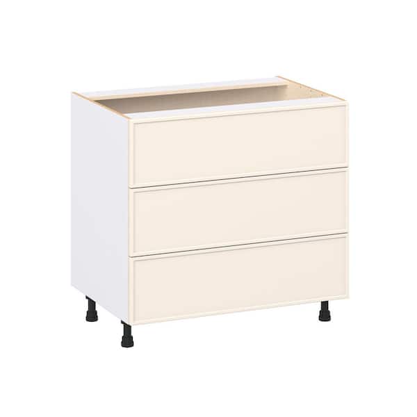 Fairview 36in.Wx24in.D x 34.5in. H Assembled Slim Shaker Cooktop Drawer Base Kitchen Cabinet in Washed Linen w/3-Drawers