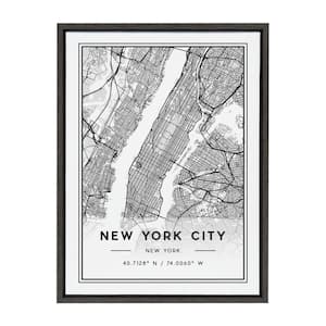 Sylvie New York City Modern Map by Jake Goossen Framed Canvas Map Art Print 24 in. x 18 in .