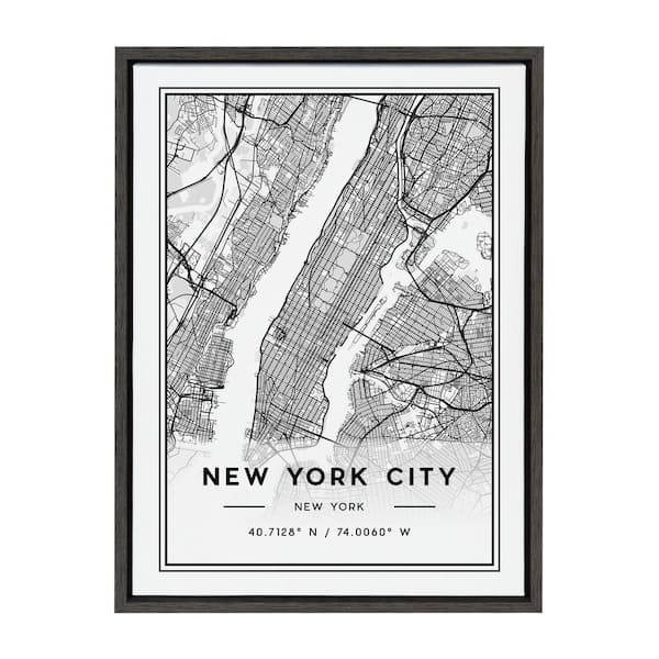 Kate and Laurel Sylvie New York City Modern Map by Jake Goossen Framed Canvas Map Art Print 24 in. x 18 in.