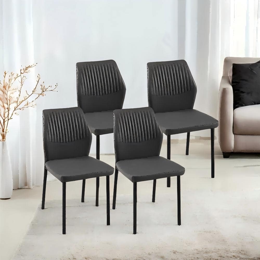 Modern Brown PU Leather Dining Chairs Kitchen Armless Side Chair with Metal