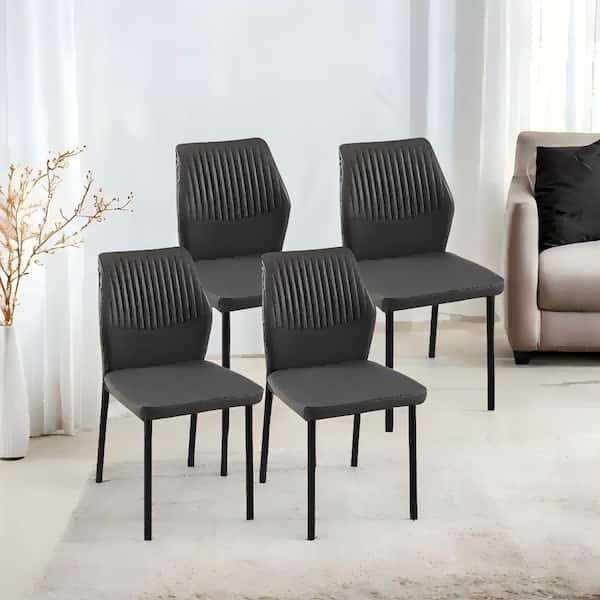 Unbranded Modern Brown PU Leather Dining Chairs Kitchen Armless Side Chair with Metal Leg Set of 4
