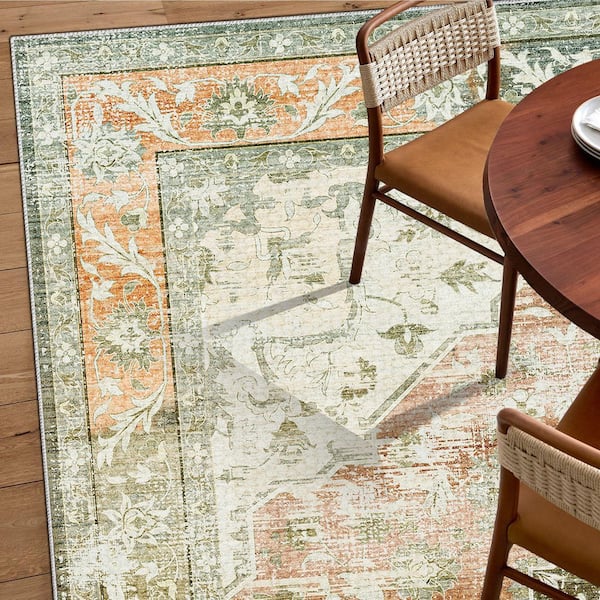 Sunset Canyon Orange 9 ft. x 12 ft. Antique Non Skid Indoor Area Rug