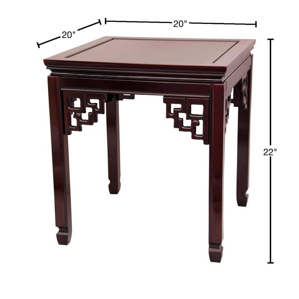 Rosewood Square End Table with Hand Carved Design