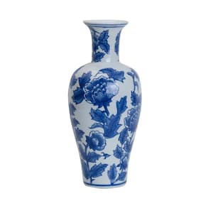 Crocus Ceramic Vase, Blue and White, 5.5x5.5x13 In