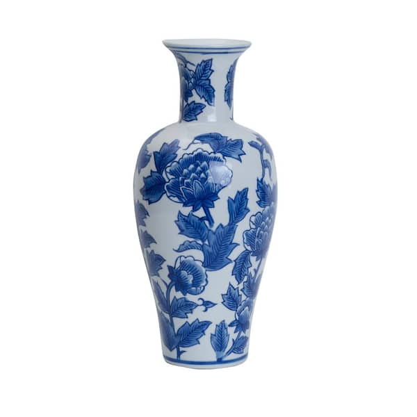 Mikasa Crocus Ceramic Vase, Blue and White, 5.5 x 5.5 x 13 in.