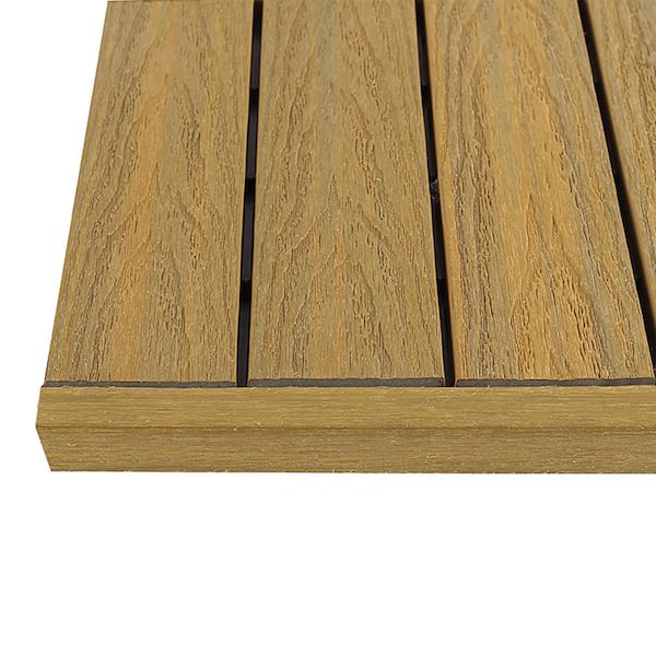 NewTechWood 1/12 ft. x 1 ft. Quick Deck Composite Deck Tile Straight Trim in English Oak (4-Pieces/Box)