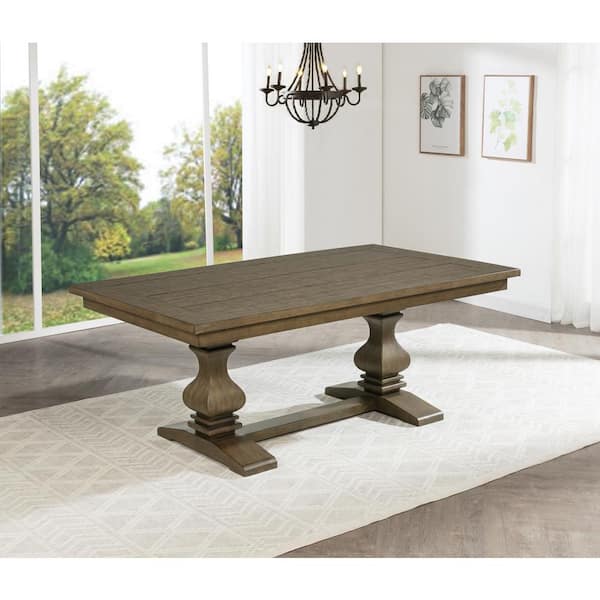 Ameen Rustic Oak Finish Wood Top 40 in W. Double Pedestal Base Dining Table Seating Capacity of 6