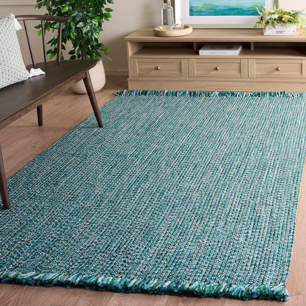 Braided 6 ft. x 9 ft. Turquoise Textured Washable Area Rug