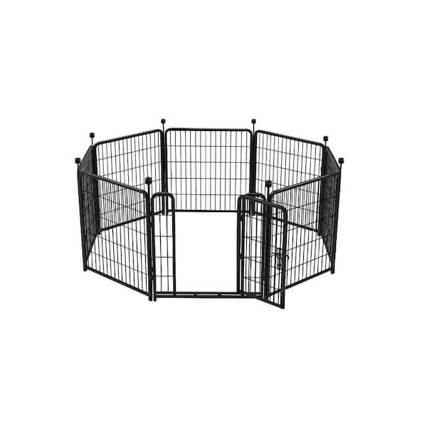 Unbranded 17.7 ft. 8 Panels Heavy Duty Iron Metal Animal Barrier Fence, Indoor Dog Playpen For Outdoor Fence, Black, 8-Pack