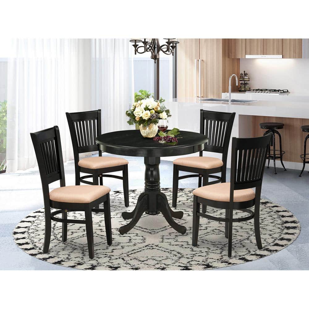 5-Piece Black Finish Solid Wood Top Dining table with 4 Chairs with Slat Back price history on PriceWatchPro