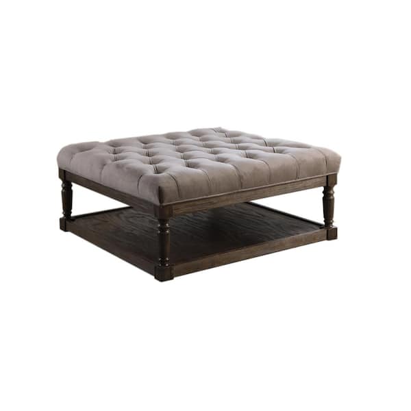 Best Master Furniture Aurel Smoked Otter Grey Velvet Square Ottoman