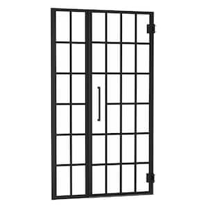 34 in. W x 72 in. H Semi-Frameless Hinged Shower Door/Enclosure in Matte Black with Pattern Glass