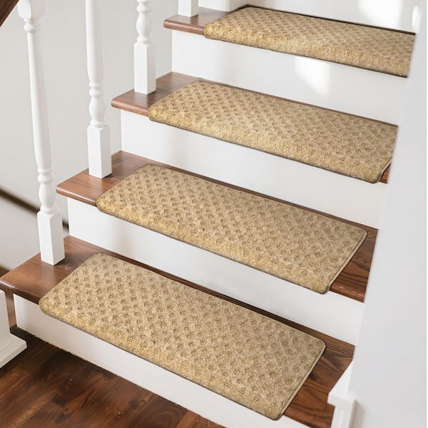 PURE ERA Mini Diamond Khaki 9.5 in. x 30 in. x 1.2 in. Bullnose Indoor Non-slip Carpet Stair Tread Cover Tape Free (Set of 14)