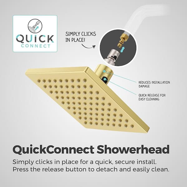 Universal 1-Spray Patterns with 1.75 GPM 6 in. Square Wall Mount Fixed Shower Head in Brushed Gold