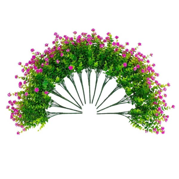 13 in. Purple UV Resistant Artificial Flowering Mini Rose Bush (Indoor/Outdoor) - (Set of 12)