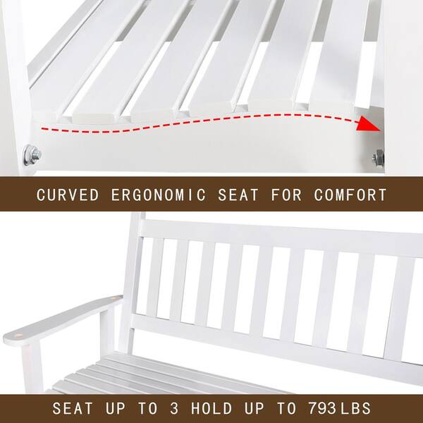 Outdoor Porch Swing for 2-Person with Chains and Curved Bench White