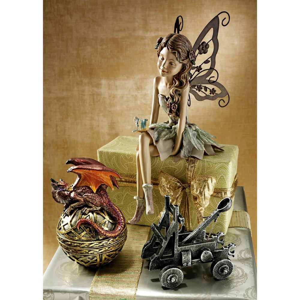 Fannie Sitting Fairy Statue with Metal Wings and Fabric Skirt