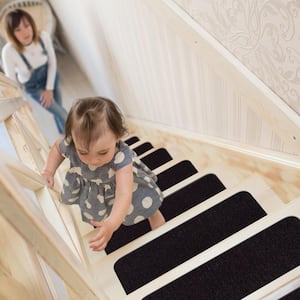 Print Solid Black 26 in. x 8.5 in. Non-Slip Rubber Back Stair Tread Cover (Set of 8)