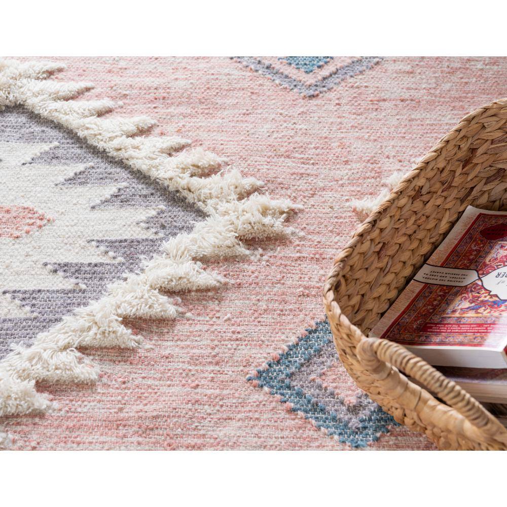 Handmade Pink Wool Geometric 6x9 Area Rug