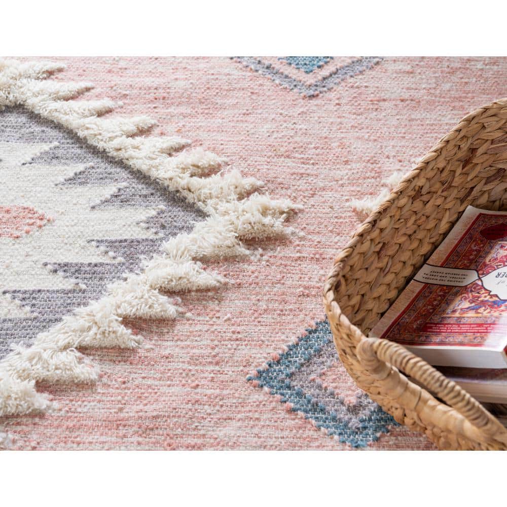 Handmade Pink Wool Geometric Flat Woven Area Rug 4x6