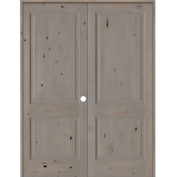 Krosswood Doors 48 in. x 96 in. Knotty Alder 2-Panel Left-Handed Grey Stain Wood Double Prehung Interior Door