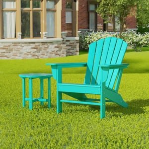 Vesta Turquoise 2-Piece Plastic Outdoor Adirondack Chair and Table Set