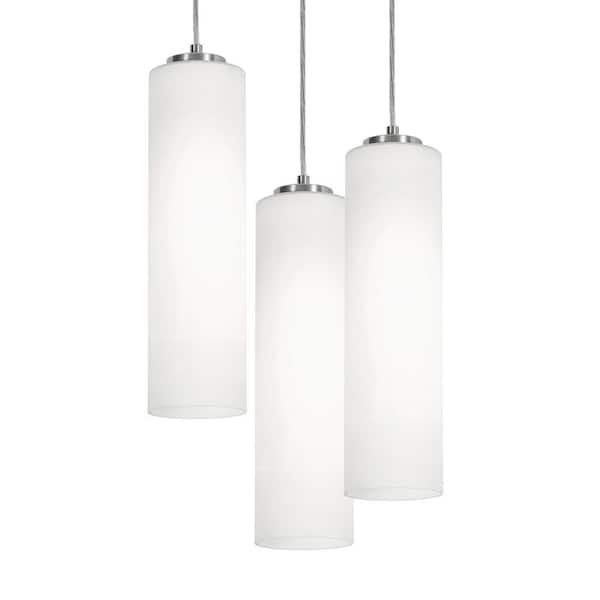 Leo 60-Watt 3-Light Pendant Light Satin Nickel with Painted Glass Shade