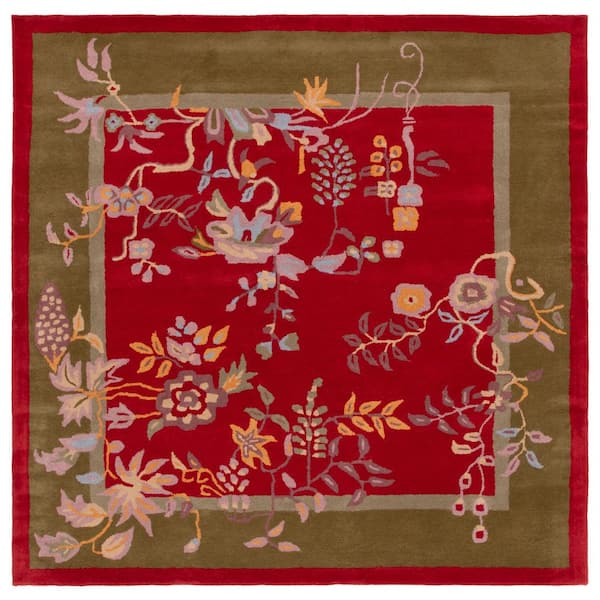 Metro Red/Green 6 ft. x 6 ft. Ornate Floral Border Square Area Rug