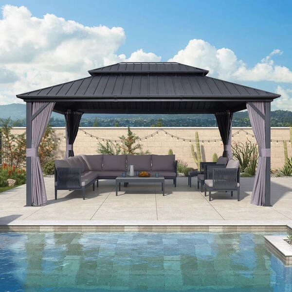 PURPLE LEAF 12 ft. x 16 ft. Gray Aluminum Hardtop Gazebo Canopy for ...