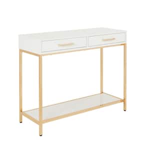 Alios 38 in. White/Gold Chrome Standard Rectangle Acrylic Console Table with Drawers