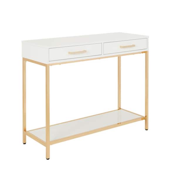 OSP Home Furnishings Alios 38 in. White/Gold Chrome Standard Rectangle Acrylic Console Table with Drawers