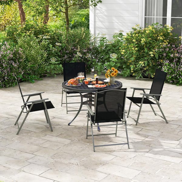 Unbranded Metal Folding Outdoor Dining Chair Portable Dining Chairs with Armrests for Camping, Lawn Yard in Black, Set of 4