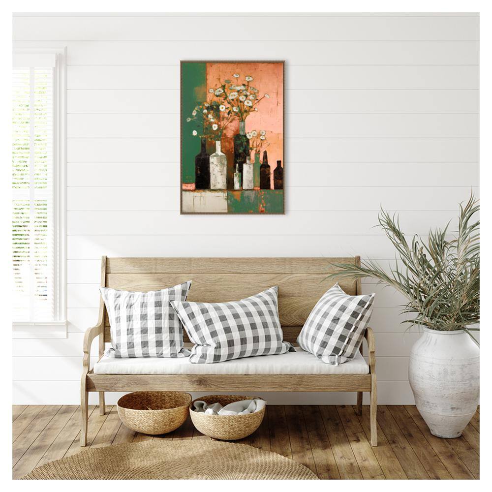 Botanic-Inspired Framed Canvas Wall Art with Weathered Embellishment