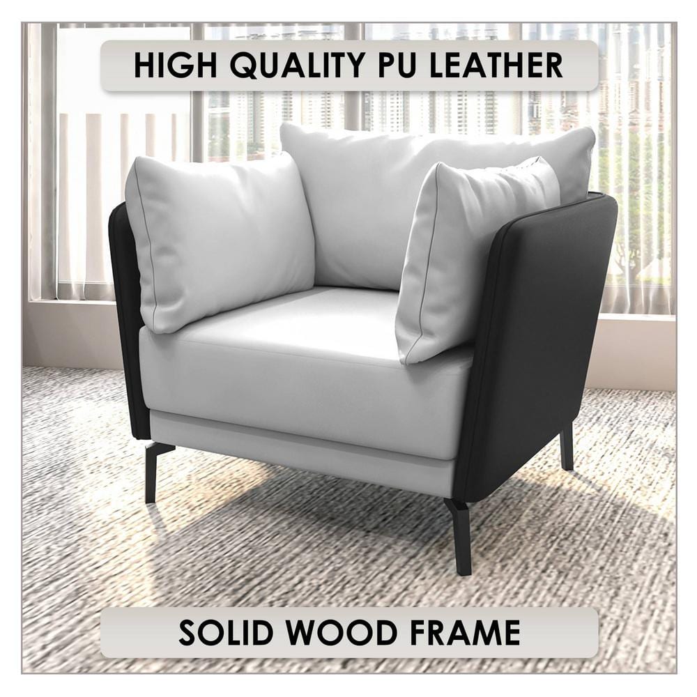 Luxify Black and Gray Faux Leather Barrel Accent Chair