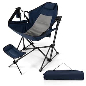Hammock Camping Chair  with Retractable Footrest and  Carrying Bag for Camping Picnic Navy